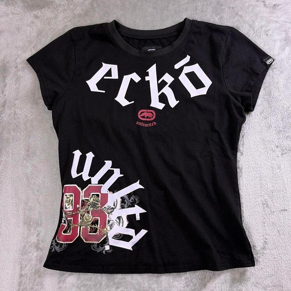 Ecko Unltd T-Shirt Women’s Large Black Red White Logo 93 Short Sleeve Crew Neck